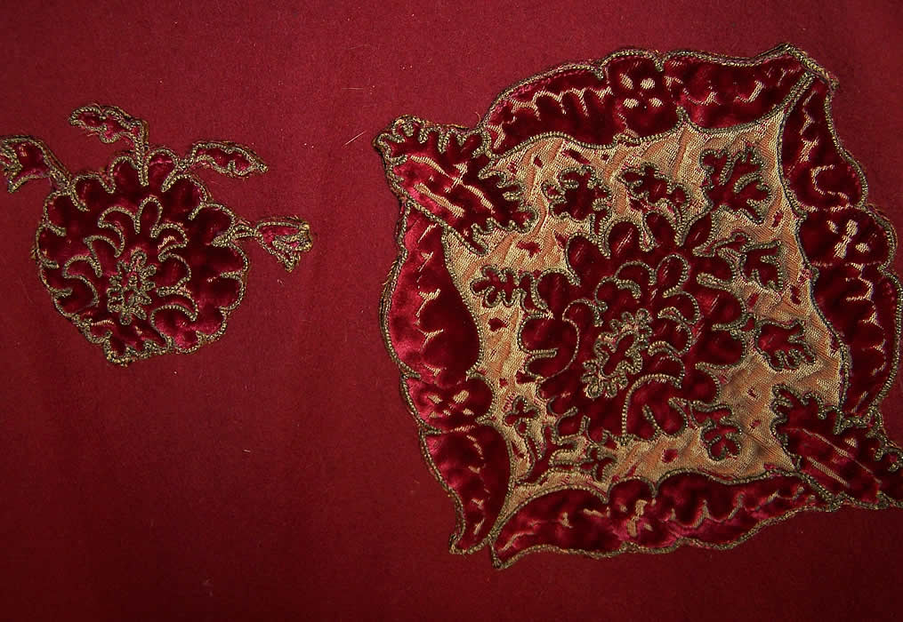 The Gallery of Wearable Art Burgundy Wool Embroidered Coat Close up.
