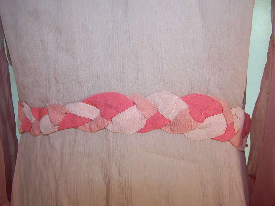 Art Deco Pink Silk Chiffon Boudoir Dressing Gown Robe close-up