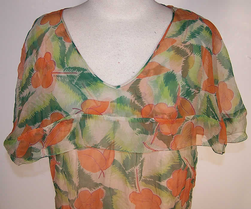 Orange Blossom Floral Print Silk Chiffon Bias Cut Dress Front View.