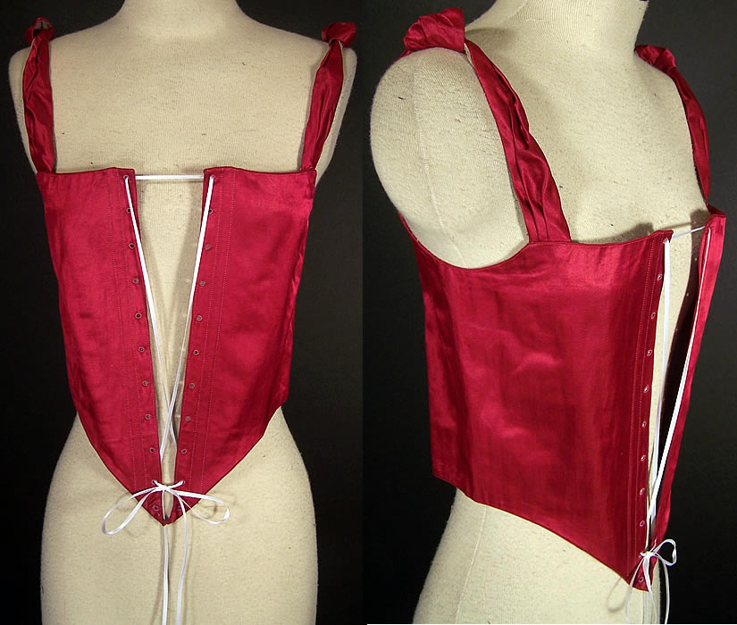 Victorian Red Silk Swiss Waist Corset Corselet Bodice  Front view.