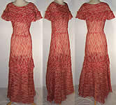 Red & White Organdy Shawl Collar Bias Cut Dress