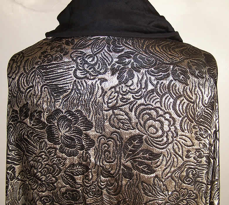 Art Deco Black Silk Silver Lamé Shawl Cloak Cape Back View.