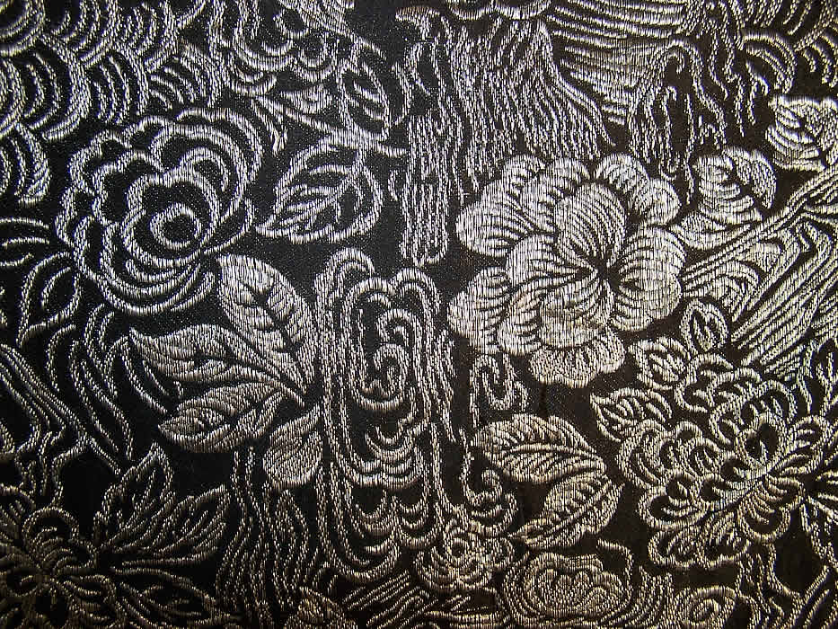 Art Deco Black Silk Silver Lam&eacute; Shawl Cloak Cape close-up view.