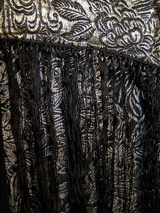 Art Deco Black Silk Silver Lam&eacute; Shawl Cloak Cape  Close up.
