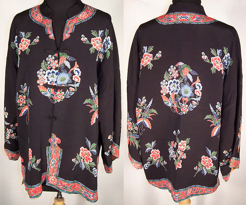 Chinese Floral Butterfly Silk Screen Robe Coat Front view.