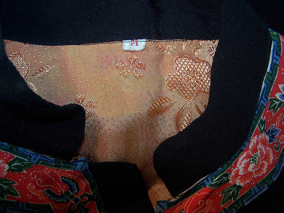 Chinese Floral Butterfly Silk Screen Robe Coat  Close up.