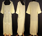 Vintage Yellow Batiste White Embroidered Drop Waist Dress 