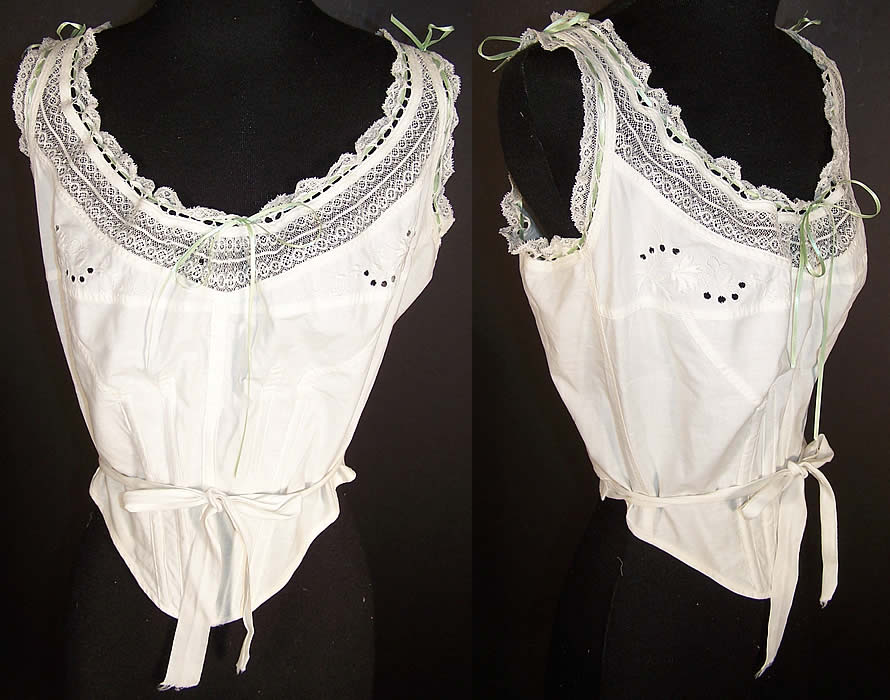  Edwardian White Lace Camisole H&W Brassiere Bra  Front view.