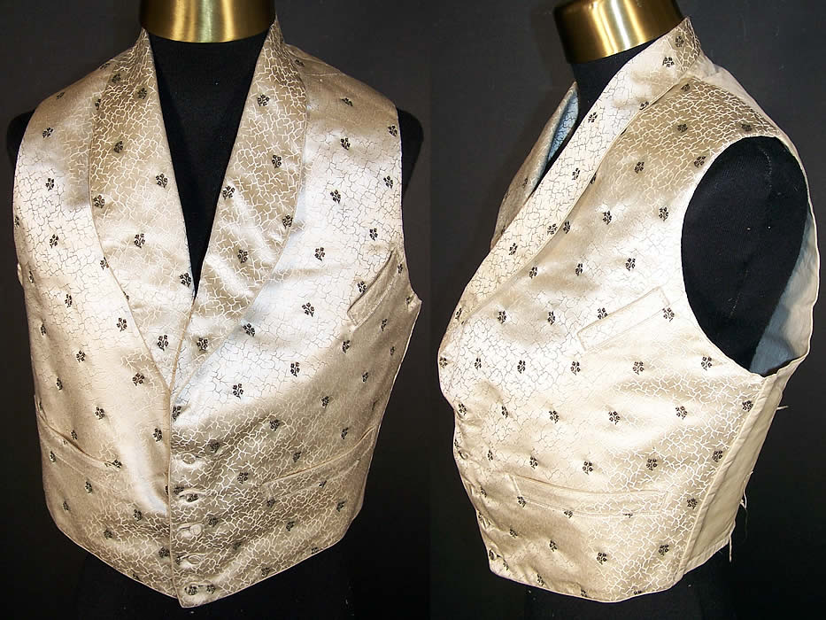 Victorian Gentlemen's Silk Brocade Wedding Waistcoat Vest Front view.
