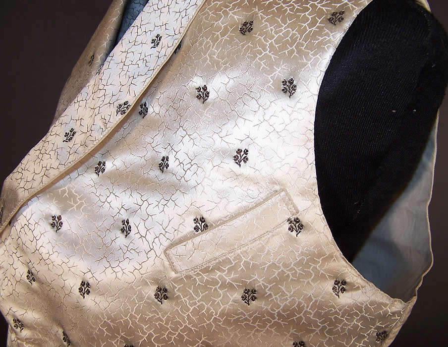 Victorian Gentlemen's Silk Brocade Wedding Waistcoat Vest  side view.
