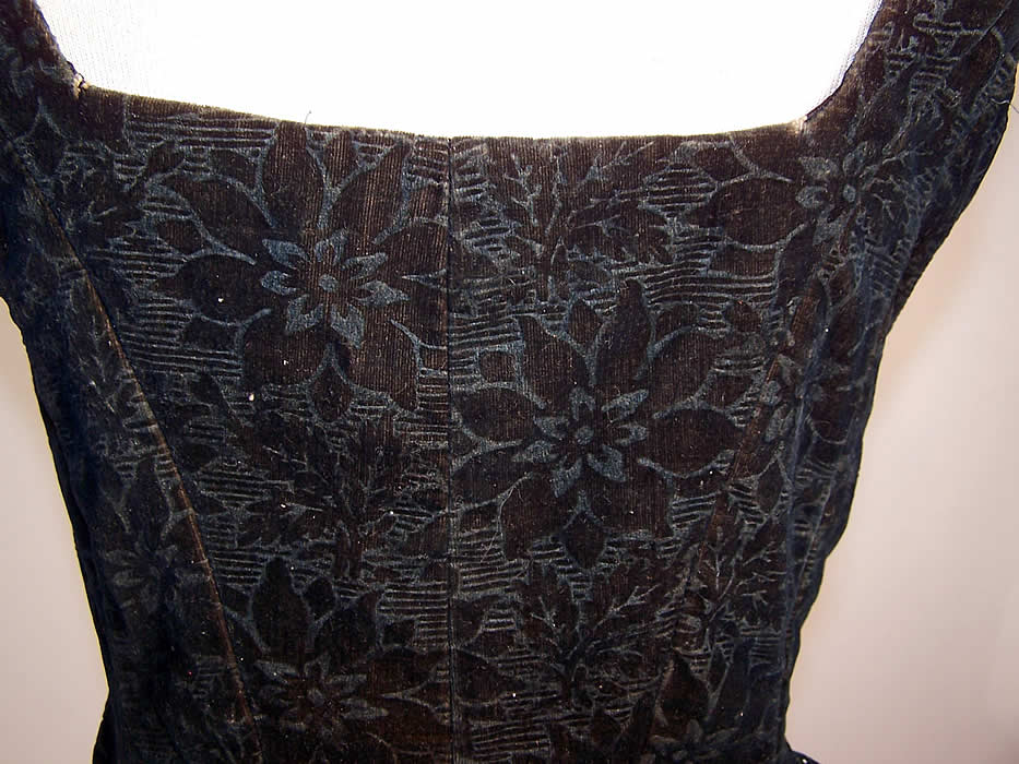 Victorian Floral Velvet Swiss Waist Corset Corselet Bodice Back View.