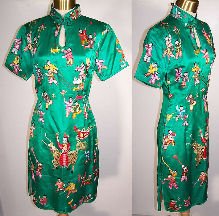 Chinese Cheongsam Silk Embroidered New Year Dress Front view.