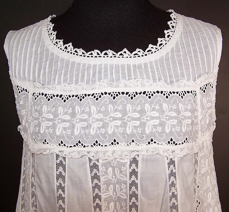 Edwardian White Lace Batiste Embroidered Babydoll Dress front top View.