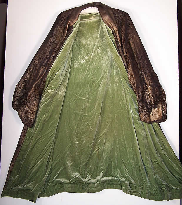 Art Deco Gold Lam&eacute; Green Velvet Cocoon Opera Coat inside view
