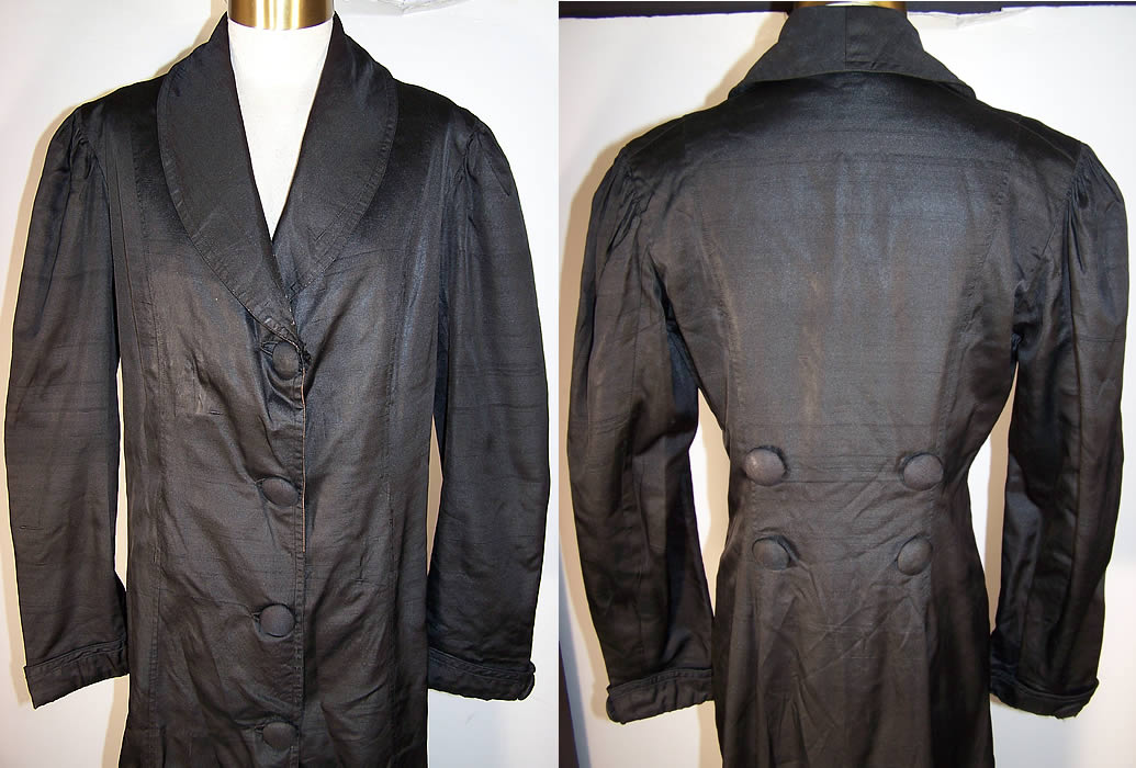Edwardian Womens Black Silk Duster Travel Motoring Coat  Back View.