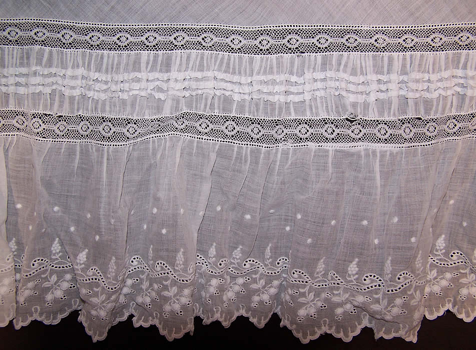 Victorian White Batiste Lace Train Wedding Petticoat Skirt close-up view.