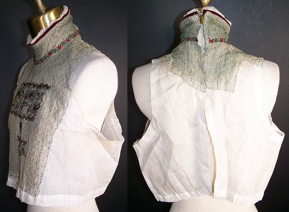 Edwardian Gold Silver Lace Embroidered Dickey Blouse Back View.
