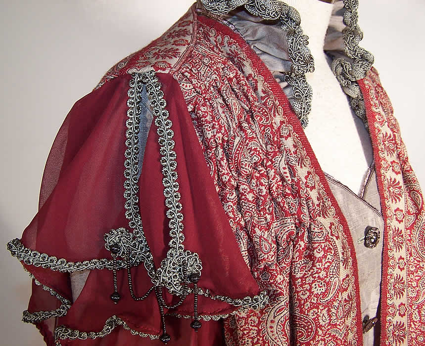 Regency Reproduction Wool Paisley Robe Coat Silk Dress side view.