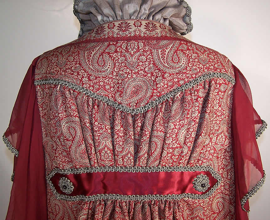 Regency Reproduction Wool Paisley Robe Coat Silk Dress back top view