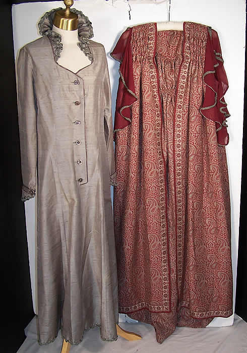 Regency Reproduction Wool Paisley Robe Coat Silk Dress Close up.