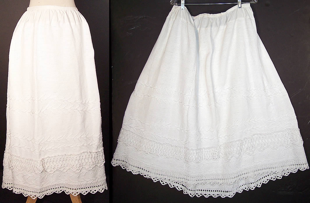 Victorian Hand Knit Crochet White Wool Winter Petticoat Skirt   Front view.