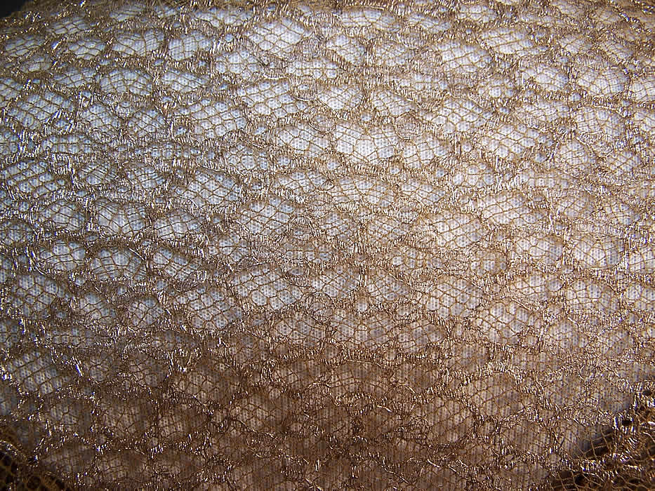 Vintage Gold Metallic Lam&eacute; Lace Bias Cut Evening Gown Dress Bolero Jacket  Close up.