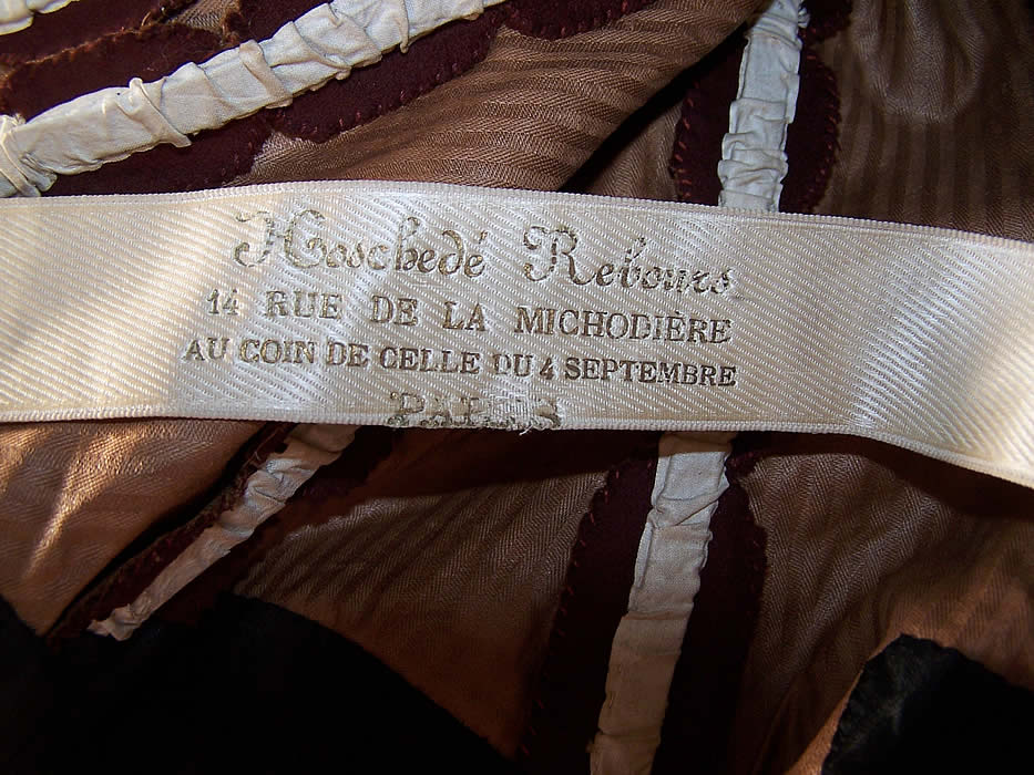 Victorian Burgundy Wool Velvet Bustle Skirt Bodice Jacket Visiting Gown Dress Close up.