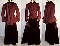 Victorian Burgundy Wool Velvet Bustle Skirt Bodice Jacket Visiting Gown Dress