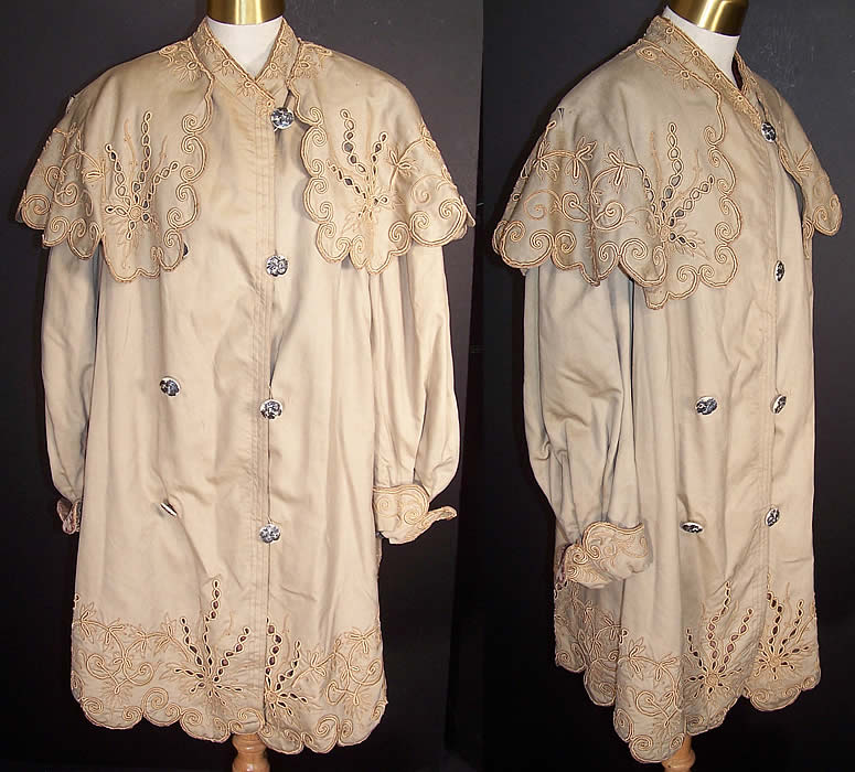 Annie Low Edwardian Ecru Wool Embroidered Eyelet Double Breasted Coat Jacket