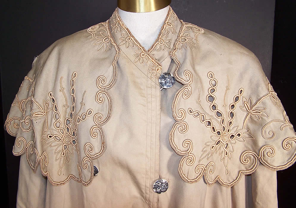 Annie Low Edwardian Ecru Wool Embroidered Eyelet Double Breasted Coat Jacket close up