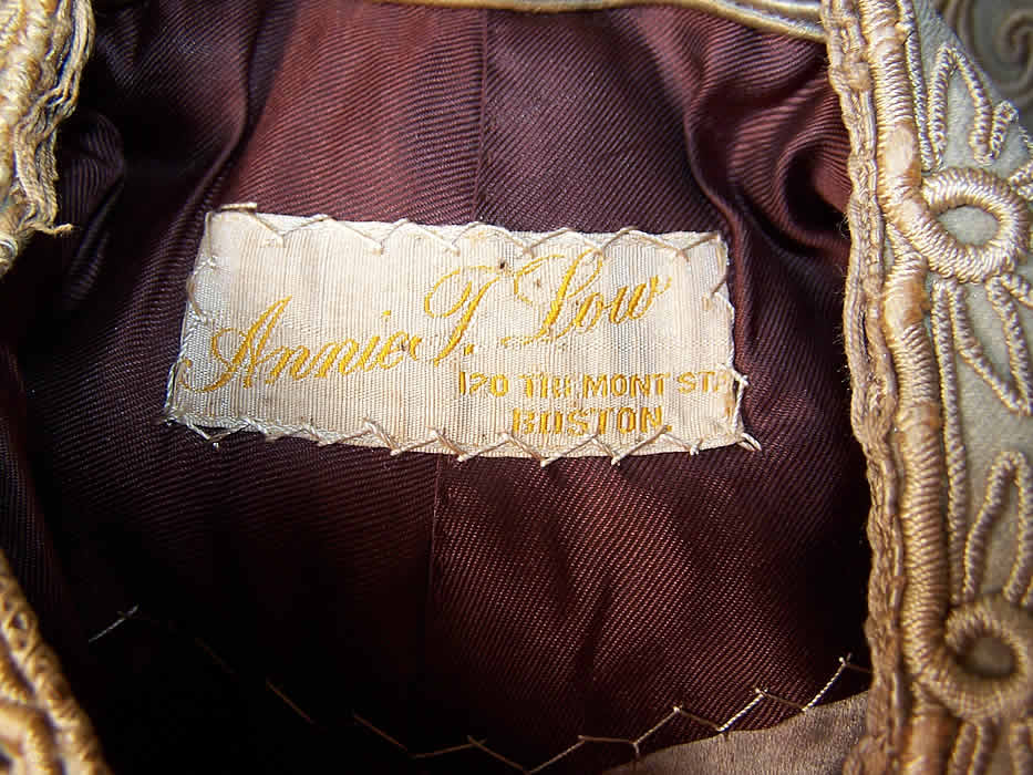 Annie Low Edwardian Ecru Wool Embroidered Eyelet Double Breasted Coat Jacket label close up.