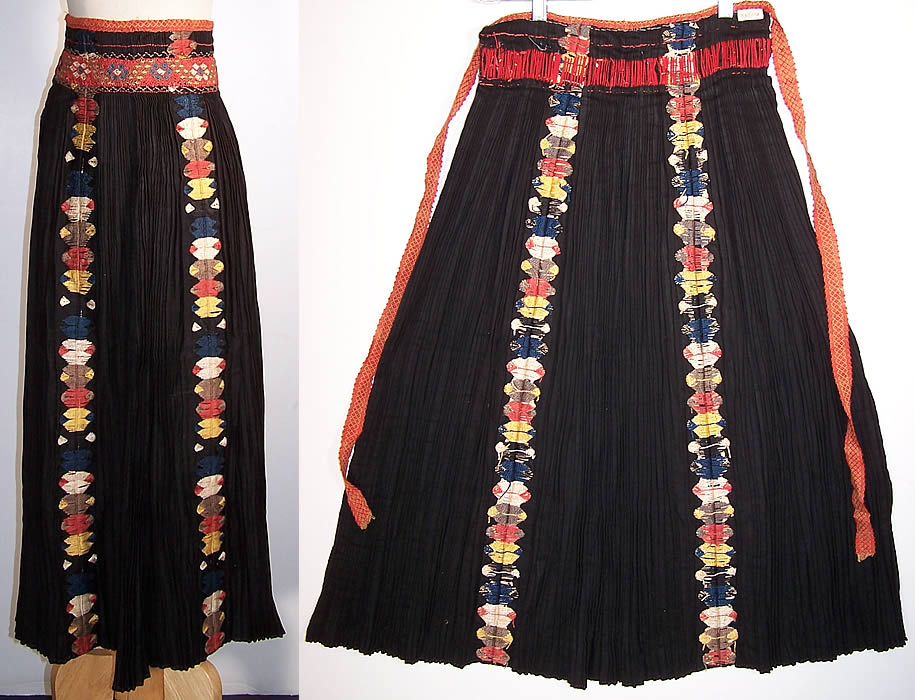 Vintage Czech Bohemia Folk Costume Pleated Embroidered Apron Skirt