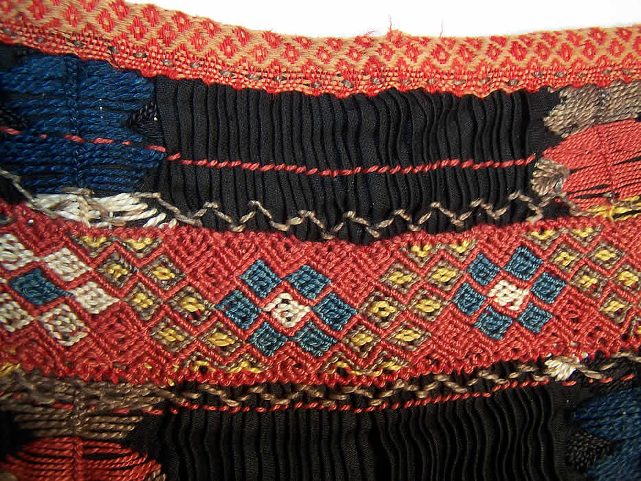 Vintage Czech Bohemia Folk Costume Pleated Embroidered Apron Skirt close up