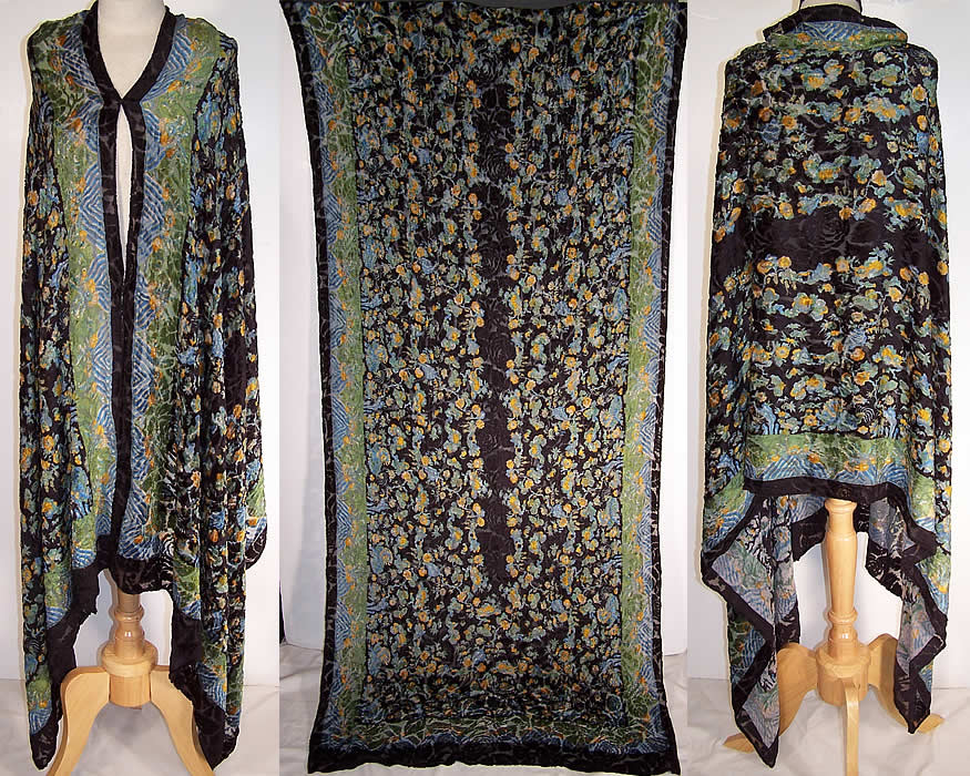Vintage Liberty Art Deco Oriental Silk Foo Dog Voided Velvet Cape Cloak Shawl