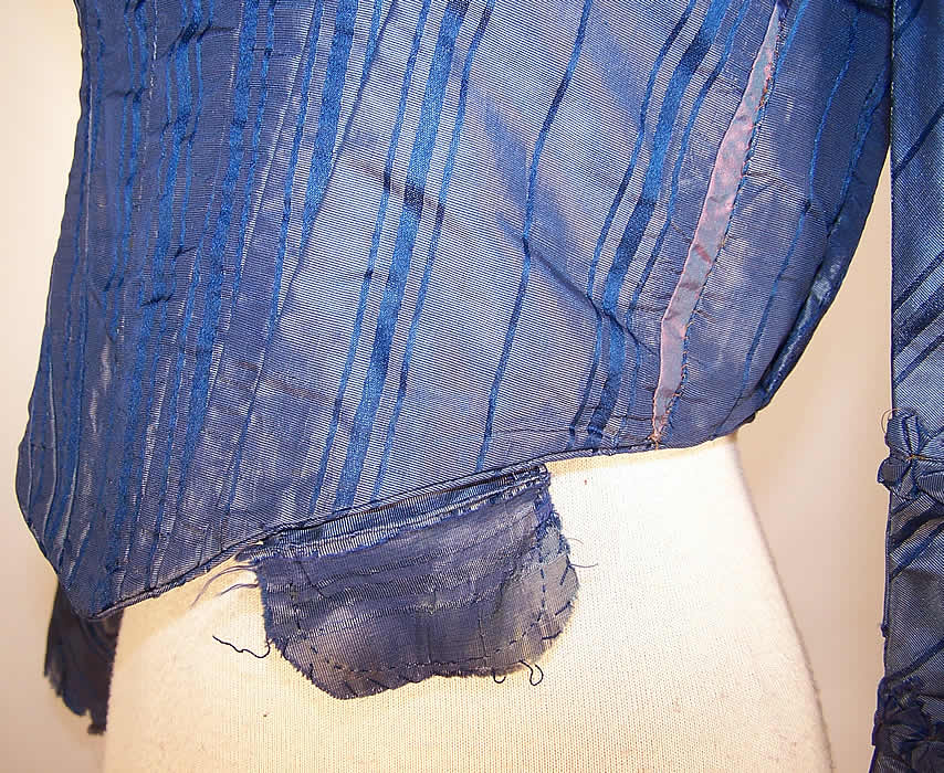 Victorian Iridescent Cornflower Blue Silk Stripe Pagoda Sleeve Bodice Top