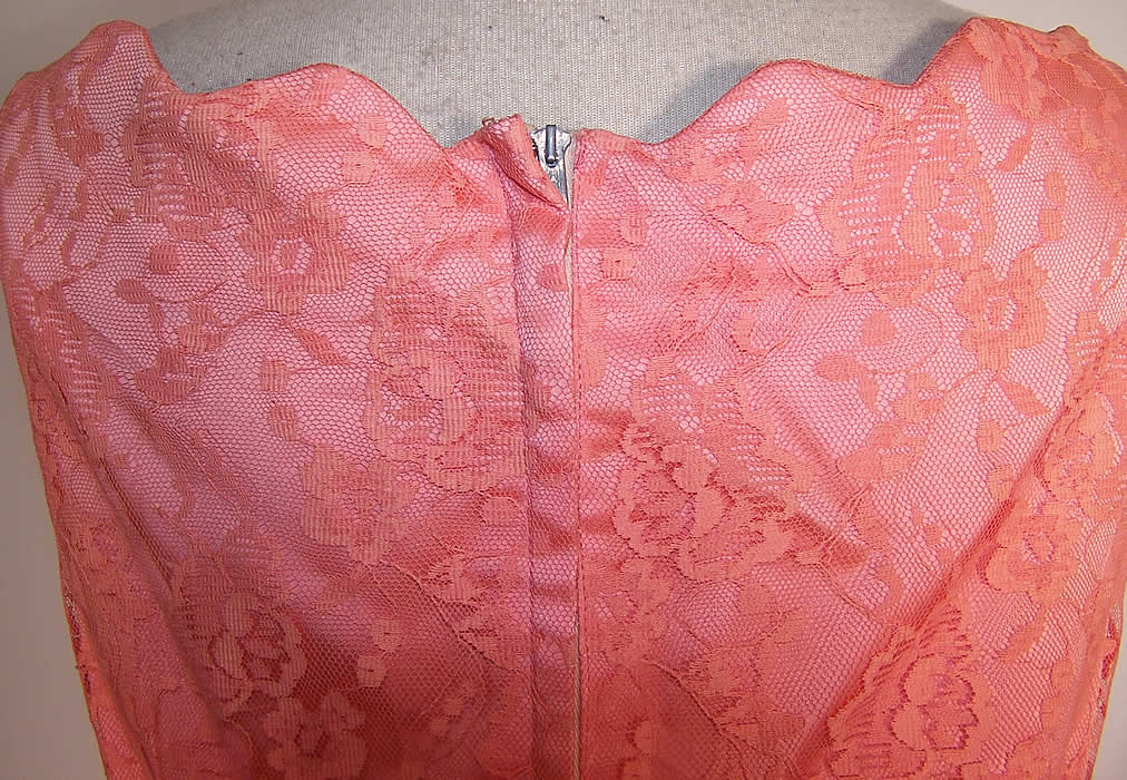 Vintage Emeson's Coral Pink Lace Wiggle Sheath Gown Cocktail Dress close up