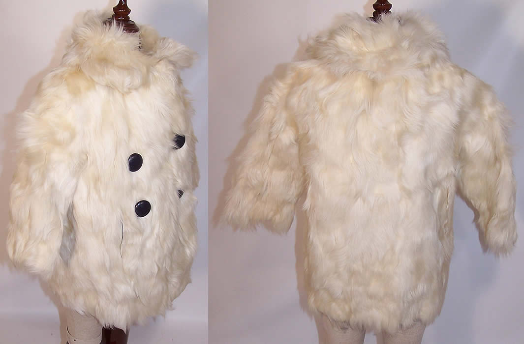 Vintage Revillon Boutique Paris Child's Mohair Fur Winter Coat Double Breasted Jacket side & back view