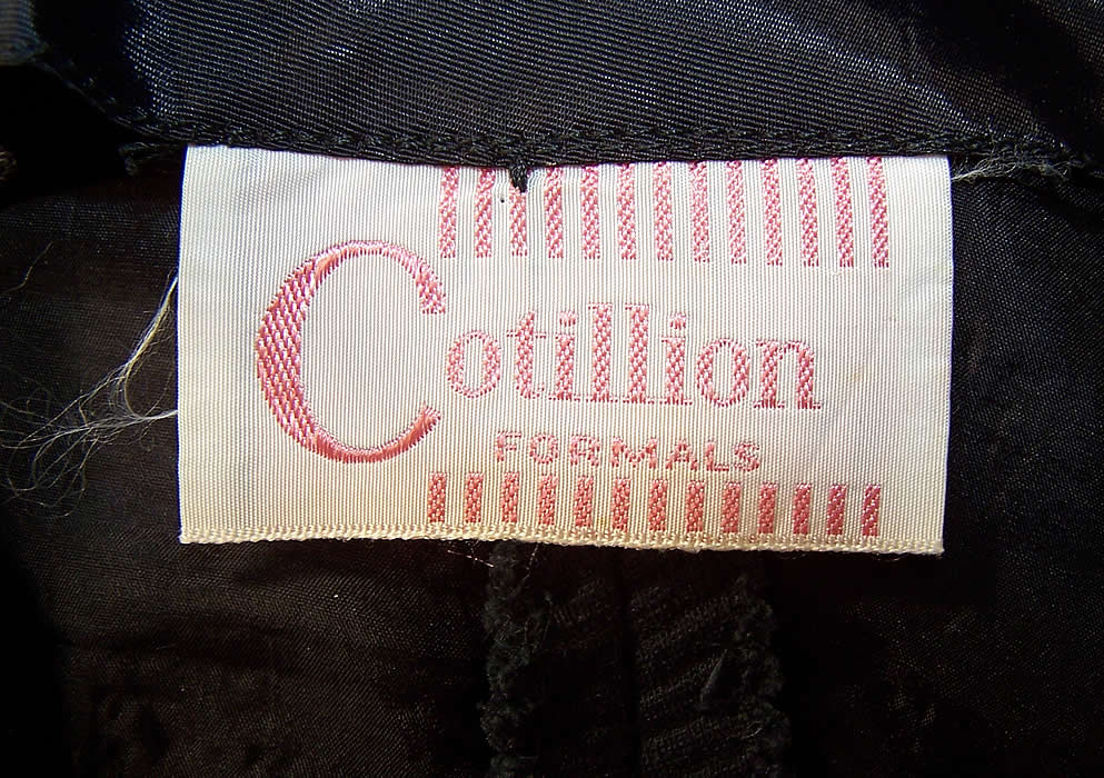 Vintage Cotillion Formals Black Silk Corde Ribbed Evening Gown Long Dress label close up