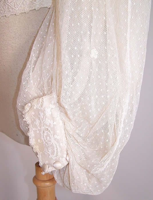 Edwardian Cream Tambour Embroidery Lace Ribbon Work Wedding Bodice Blouse sleeve