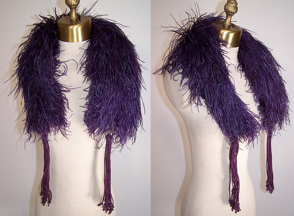 Victorian Purple Ostrich Feather Neck Boa Collar Stole & Tassels