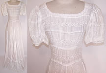 Vintage White Cotton Batiste Pleated Eyelet Lace Garden Party Dress