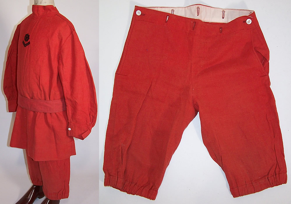 Edwardian Childrens Red Wool Boys Sailor Suit Pants Dress side view & pants
