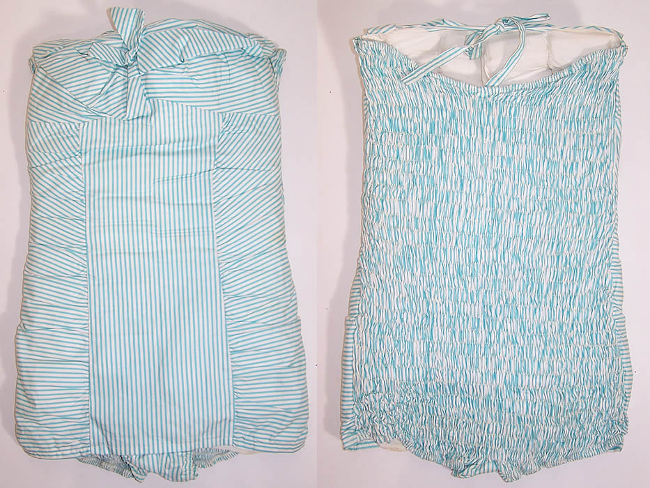 Unworn Vintage Tern Floating Sportswear Pinup Green White Striped Swimsuit