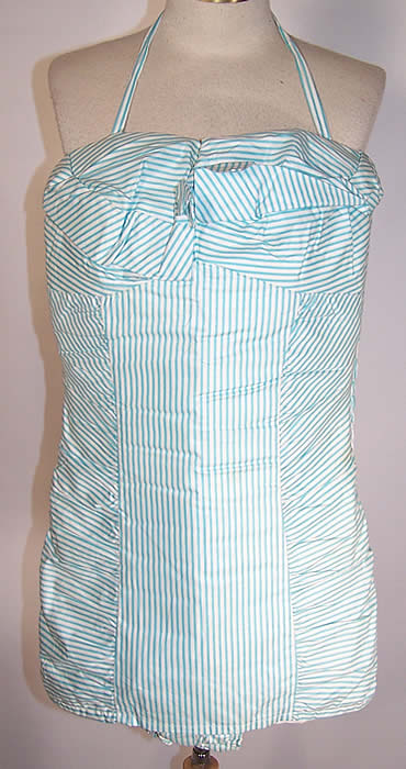 Unworn Vintage Tern Floating Sportswear Pinup Green White Striped Swimsuit