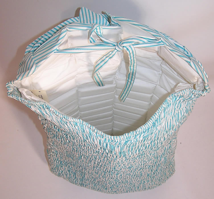Unworn Vintage Tern Floating Sportswear Pinup Green White Striped Swimsuit inside view
