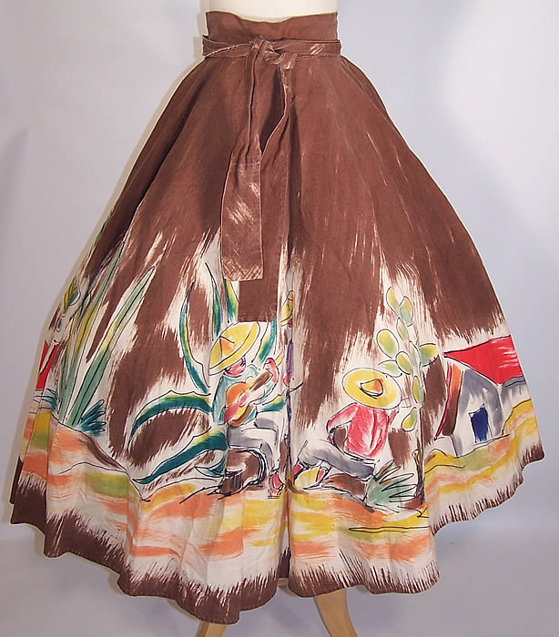 Vintage Arroyo Artist Signed Hand Painted Brown Mexican Mariachi Circle Skirt