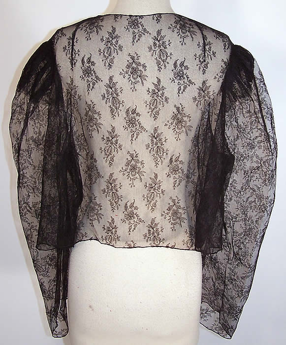 Victorian Antique Black Net Chantilly Lace Blouse Coat Jacket back view