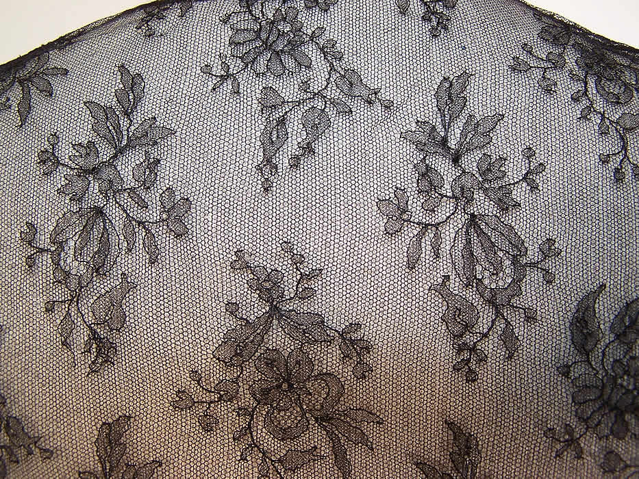 Victorian Antique Black Net Chantilly Lace Blouse Coat Jacket close up back view.