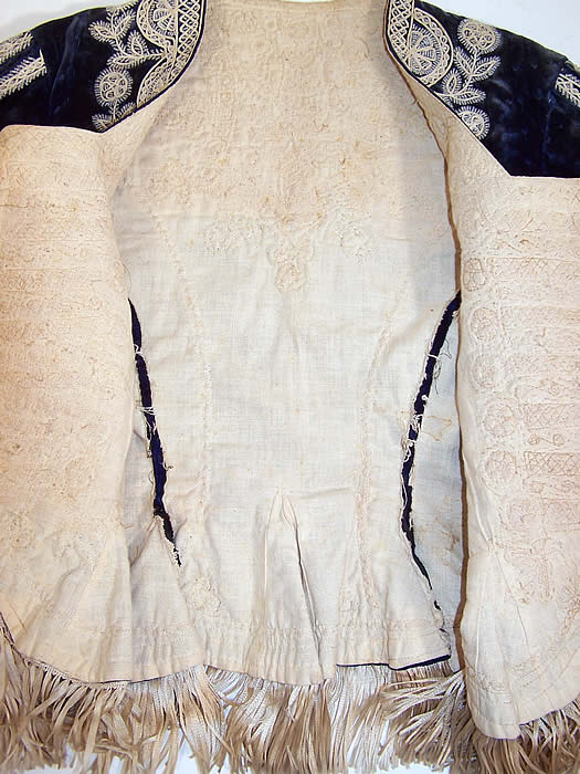 Antique Spanish Conquistador Bolivian Milkmaids Folk Costume Velvet Beaded Jacket lining