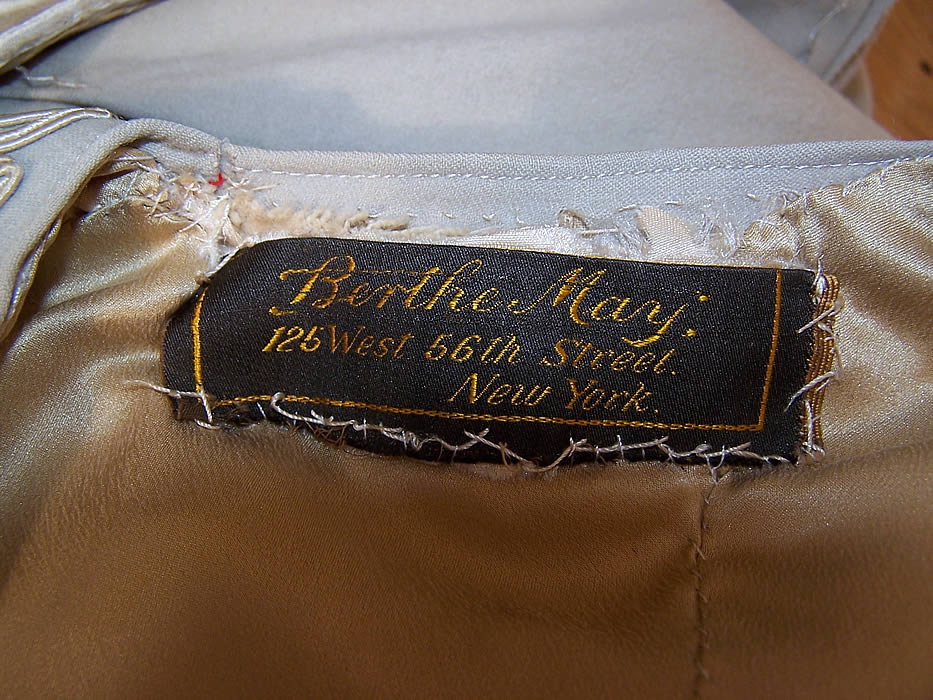 Berthe May Edwardian Ecru Wool Soutache Embroidered Belted Peplum Suit Jacket label close up.